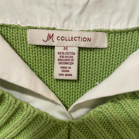 jm collection sweater medium grreen knit dickie style collar retro - Picture 6 of 7